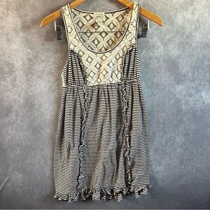 Eyelash Couture Tunic Or Dress Navy Off White Striped Lace Sleeveless Size Small